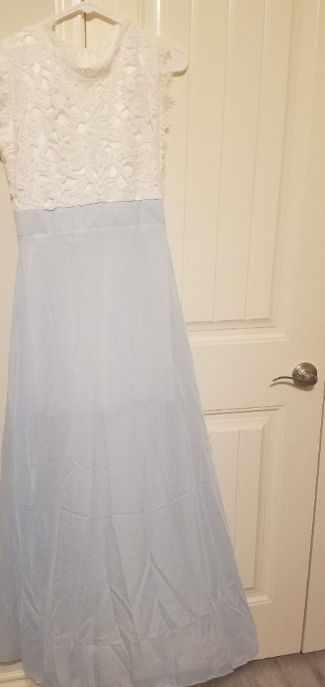 blue and white dress
